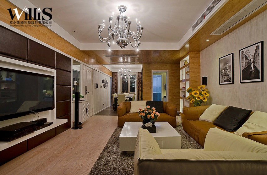杭州浙报公寓银色水晶吊灯灰色毛绒地毯客厅装修效果图